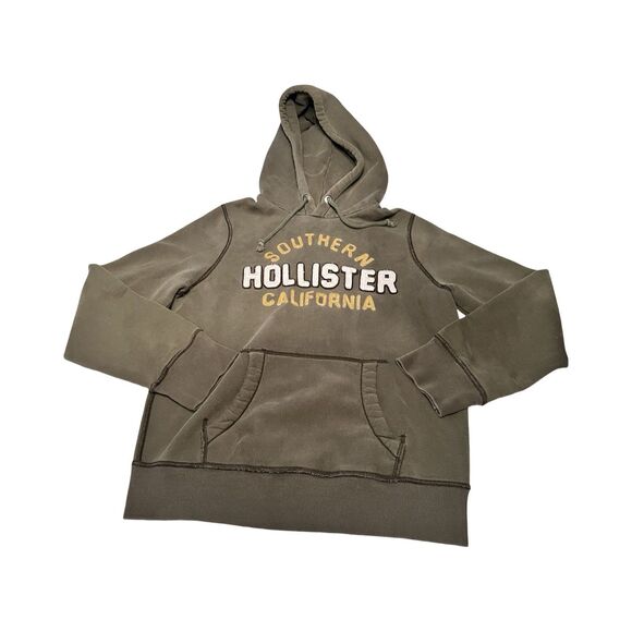 Hollister Men’s Small Hoodie Sweatshirt Spell Out Y2K Olive Green Heavy - Picture 1 of 4